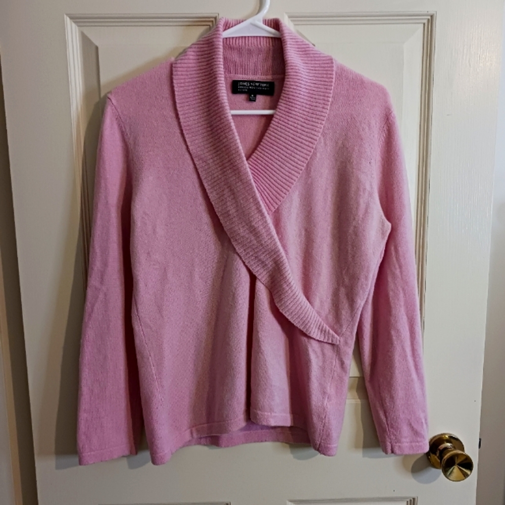 Jones New York Pink Cashmere Faux Wrap Sweater